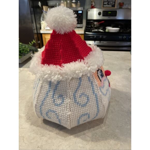 Vintage Needlepoint Santa, candy dish, decor, Distle Fink Designs completed. - Picture 5 of 13